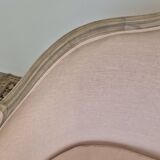 Louis XV style bench sofa in pink fabric and burlap