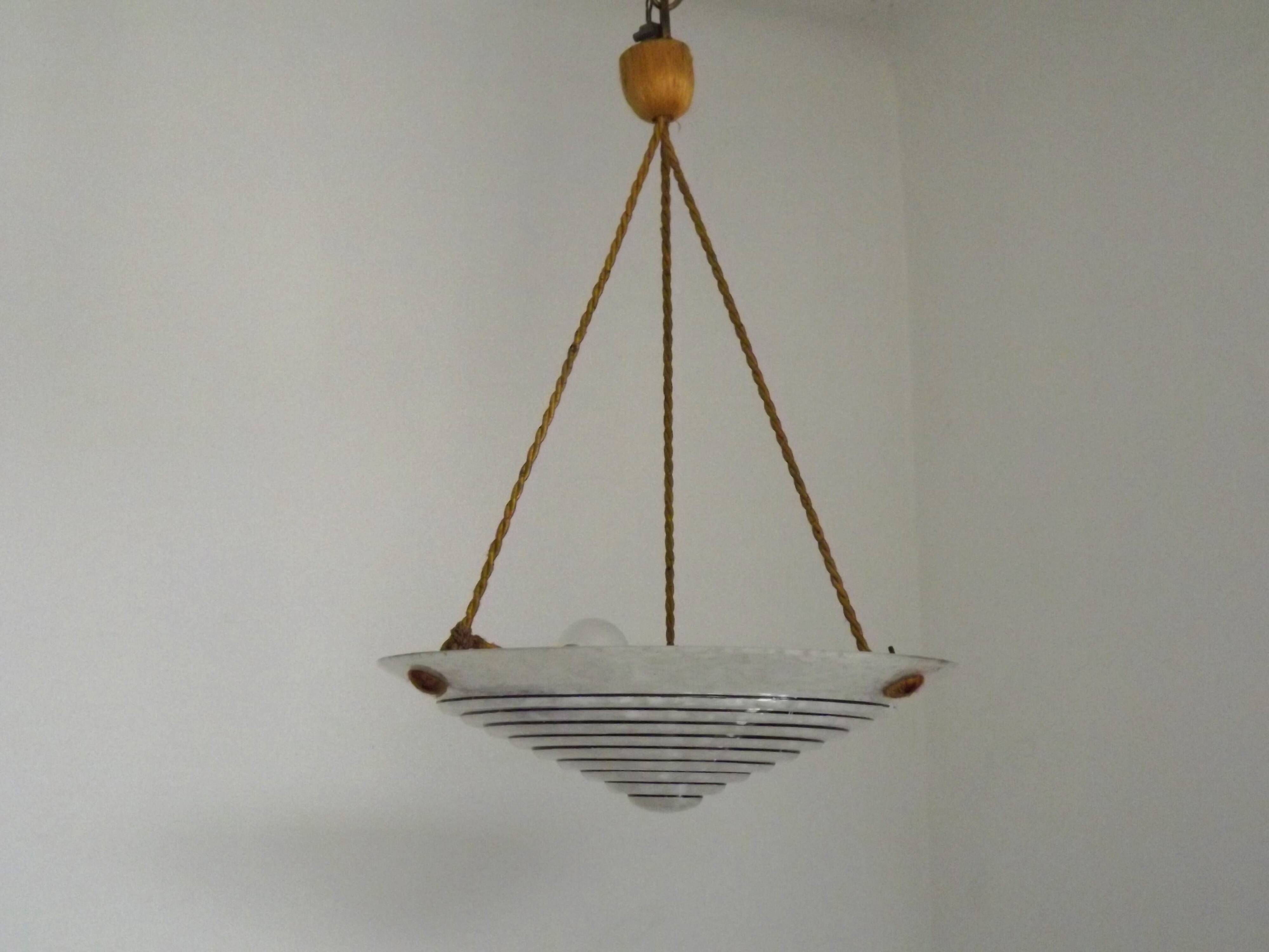 French Vintage Art Deco Style Hanging Ceiling Light – Clichy Glass Shade