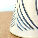 White and blue ceramic lamp, raffia shade
