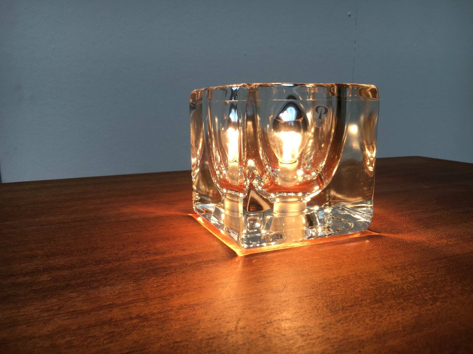 Vintage German table lamp in glass TA 14 Cube by Peill & Putzler, 1970s.