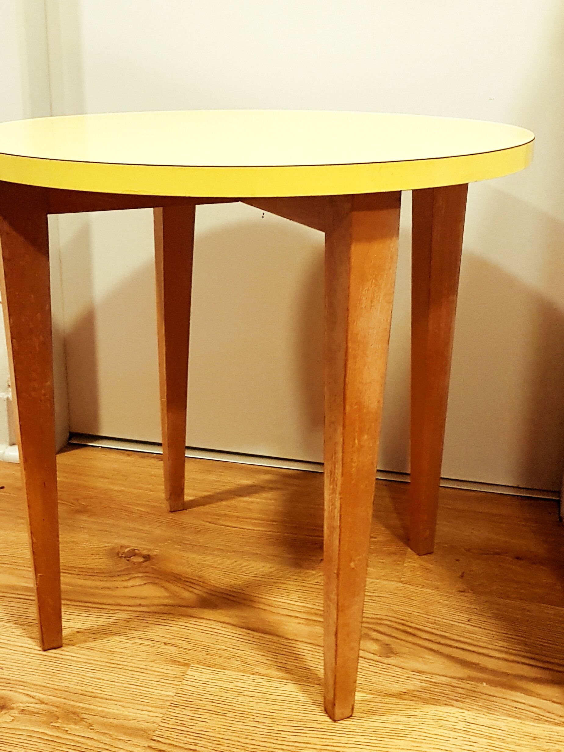Yellow formica & wood side table