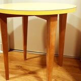 Yellow formica & wood side table