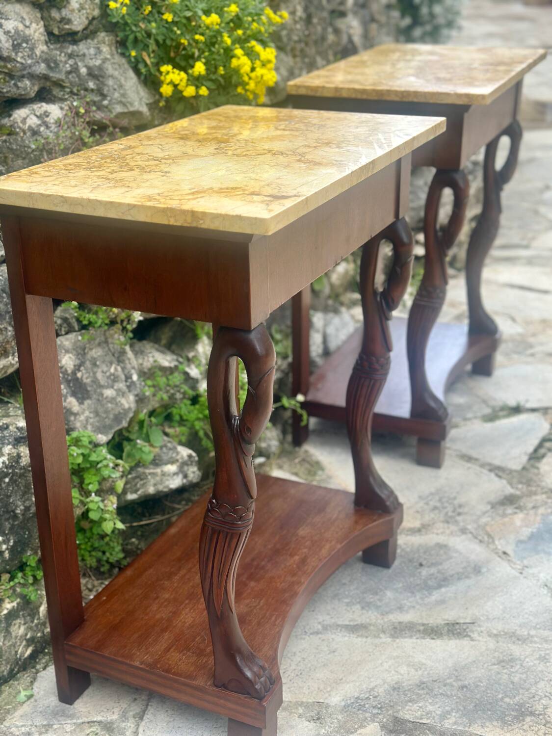Paire de consoles de Acajou de style Empire XXème siècle