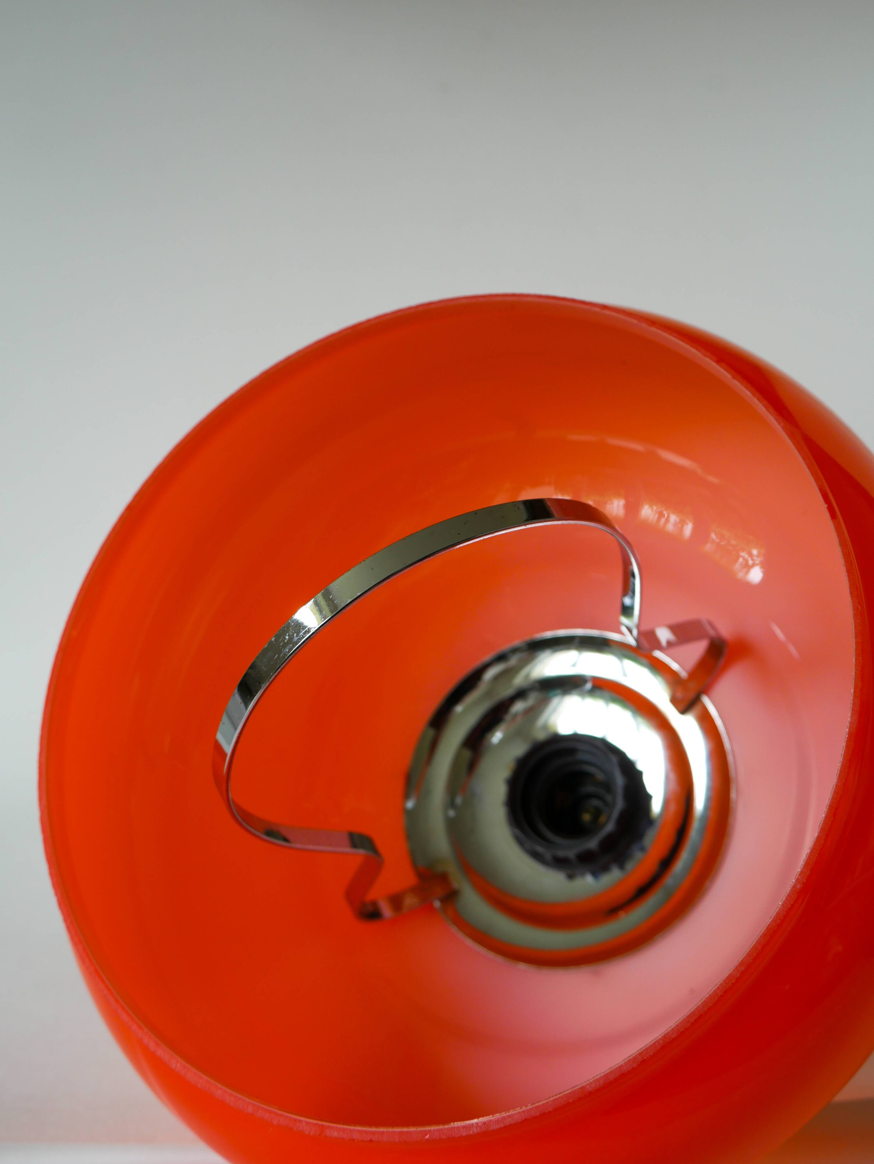 Orange opaline pendant light with metal arch, Design, 1970