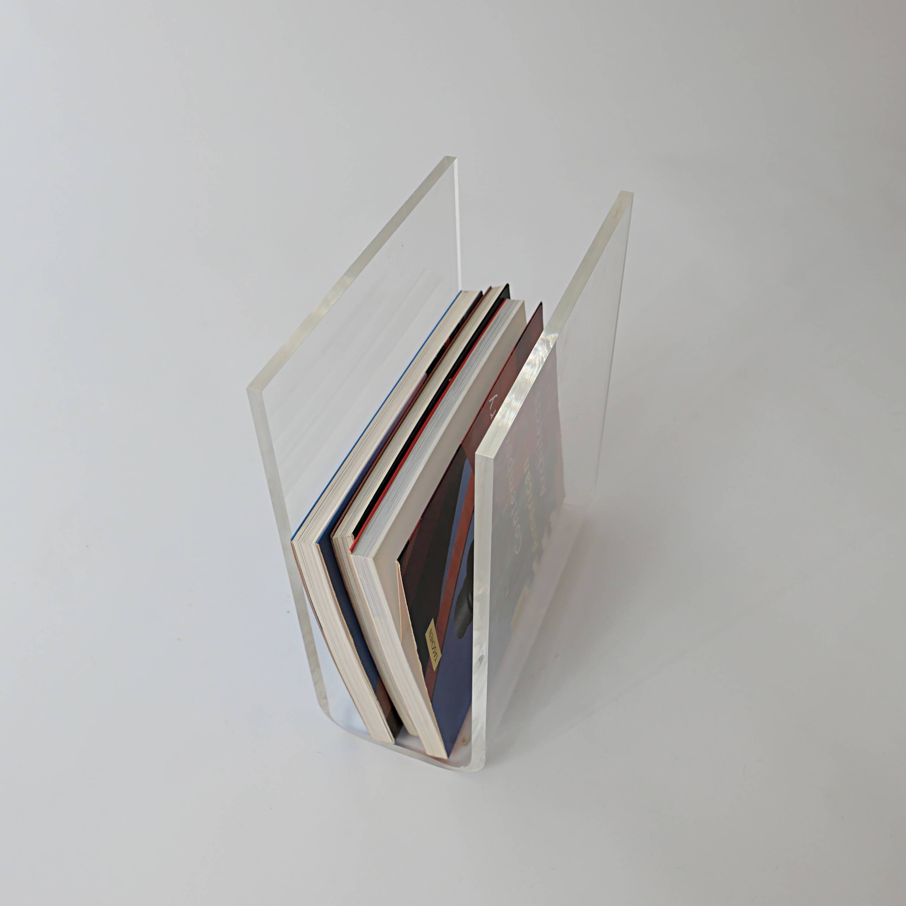 Magazine rack in plastic glass, vintage 1970s design by David Lang.