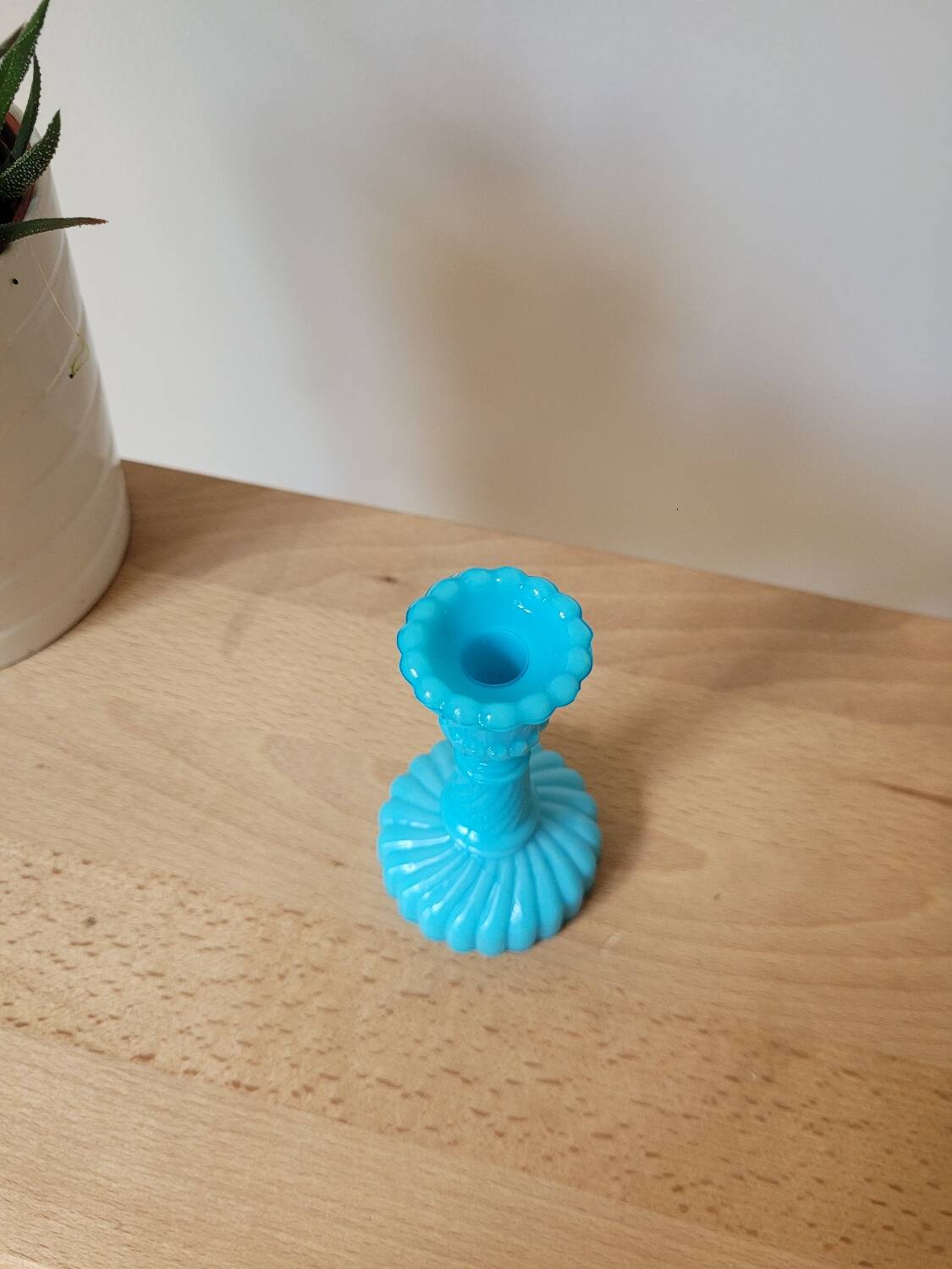 Blue opaline candle holder