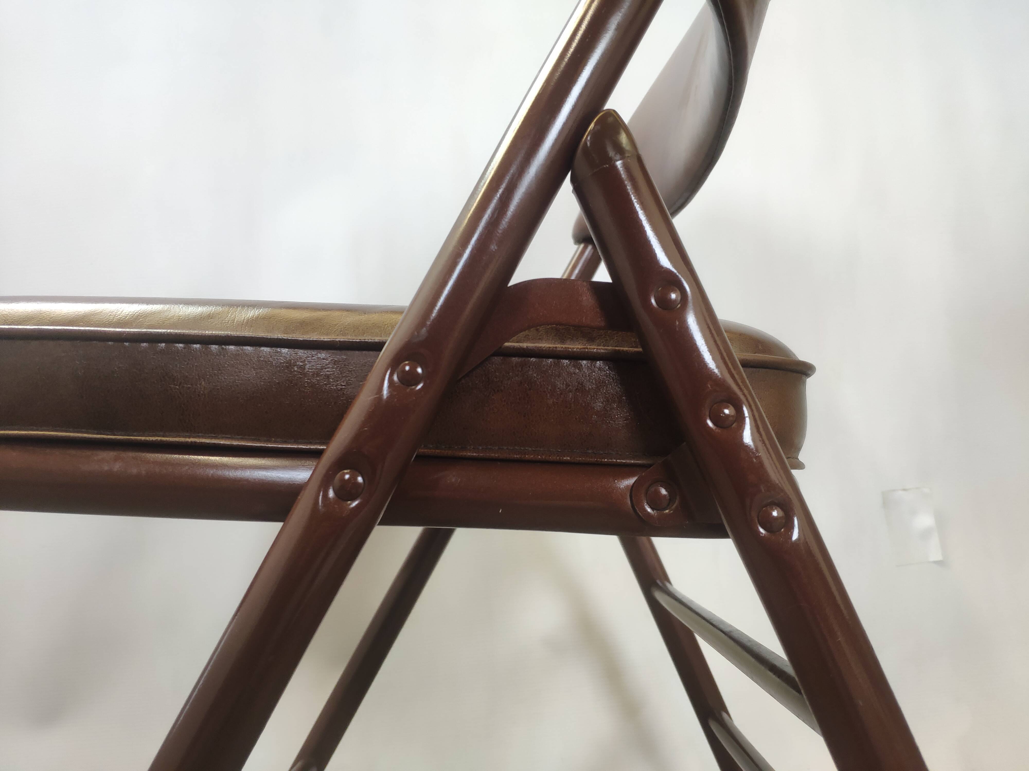 Rare suite de 3 chaises Samsonite 1977 assise marron