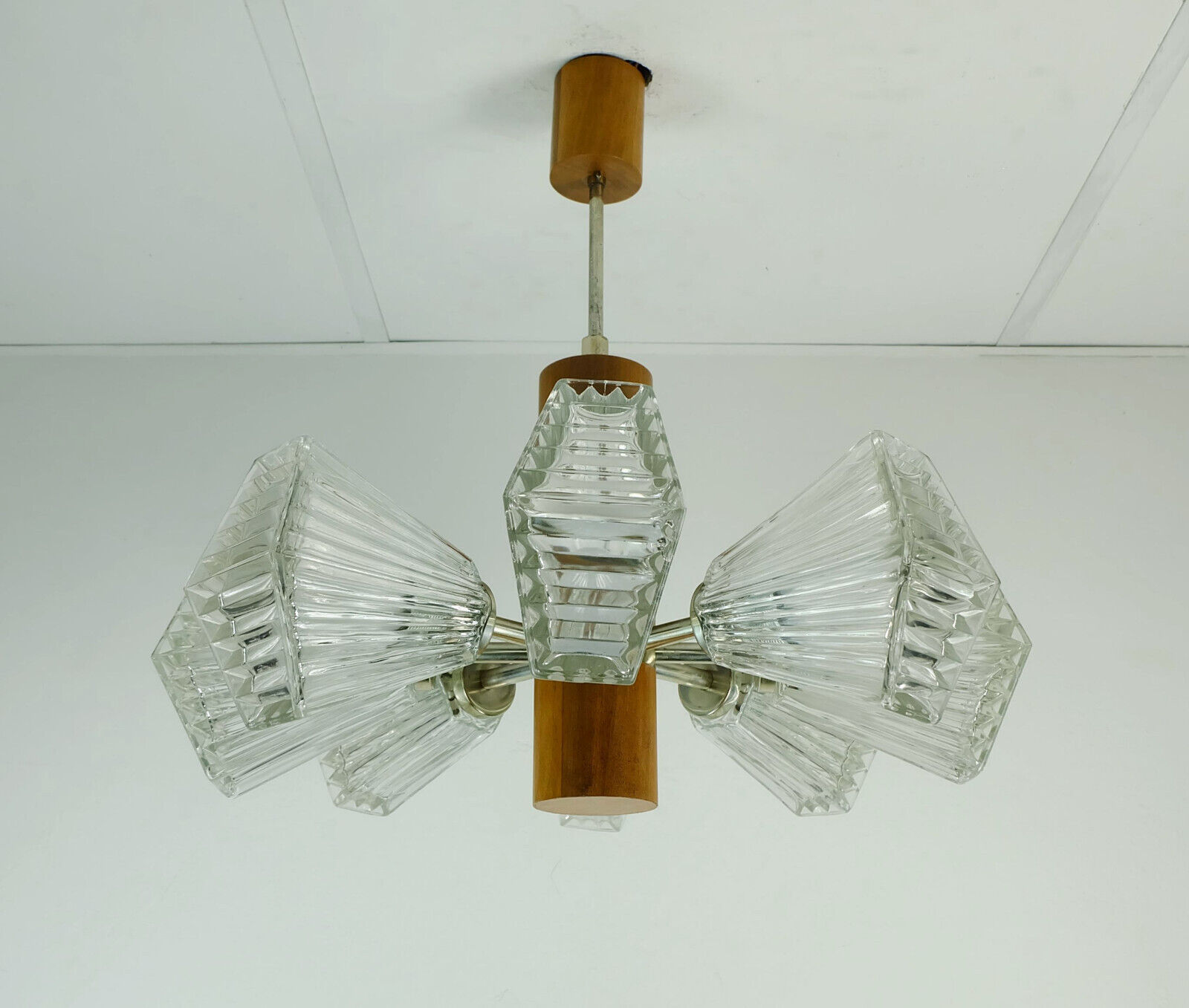 1960s temde 8-light pendant lamp sputnik chandelier teak glass metal
