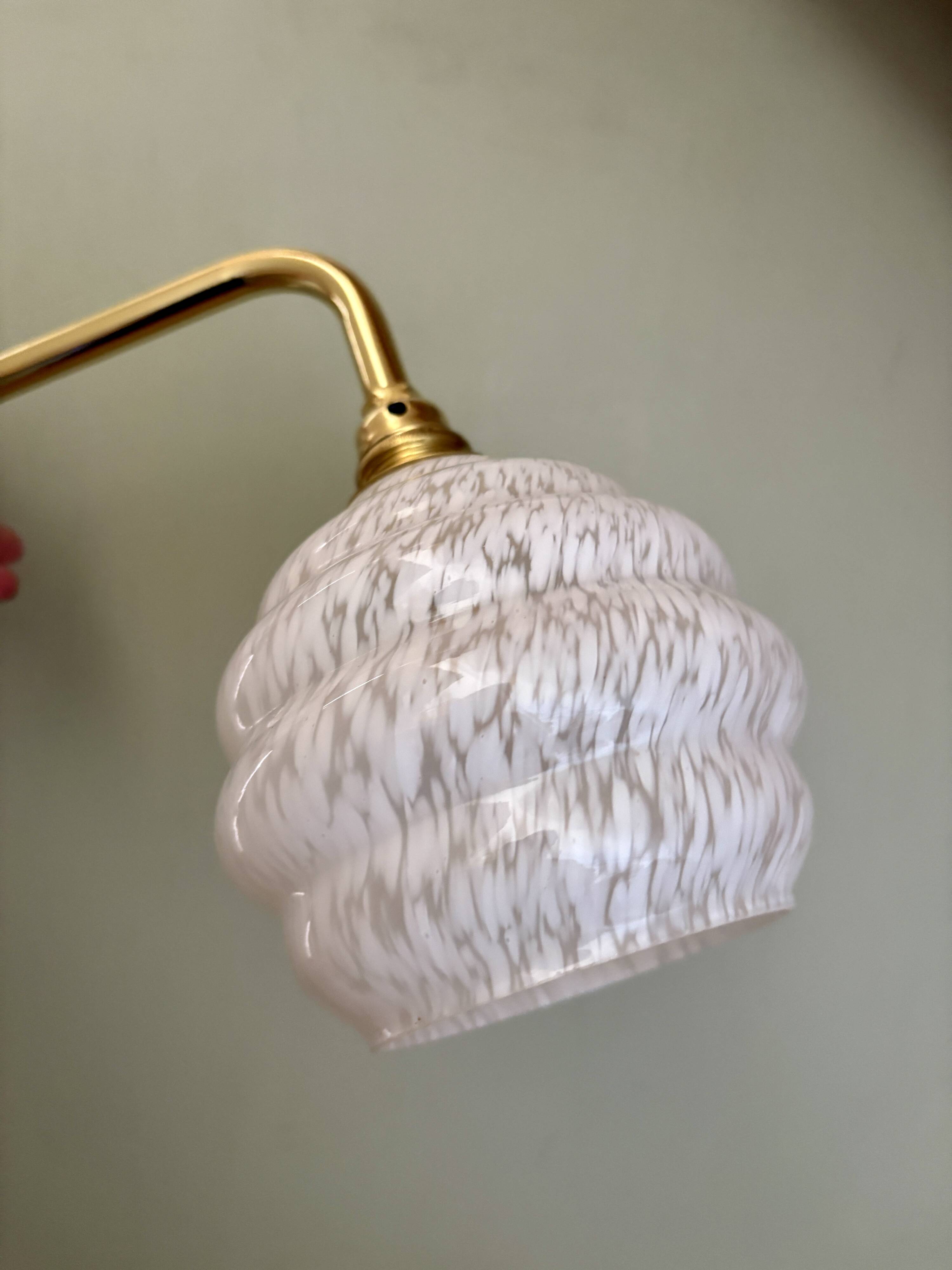 Vintage globe wall light in white Clichy glass