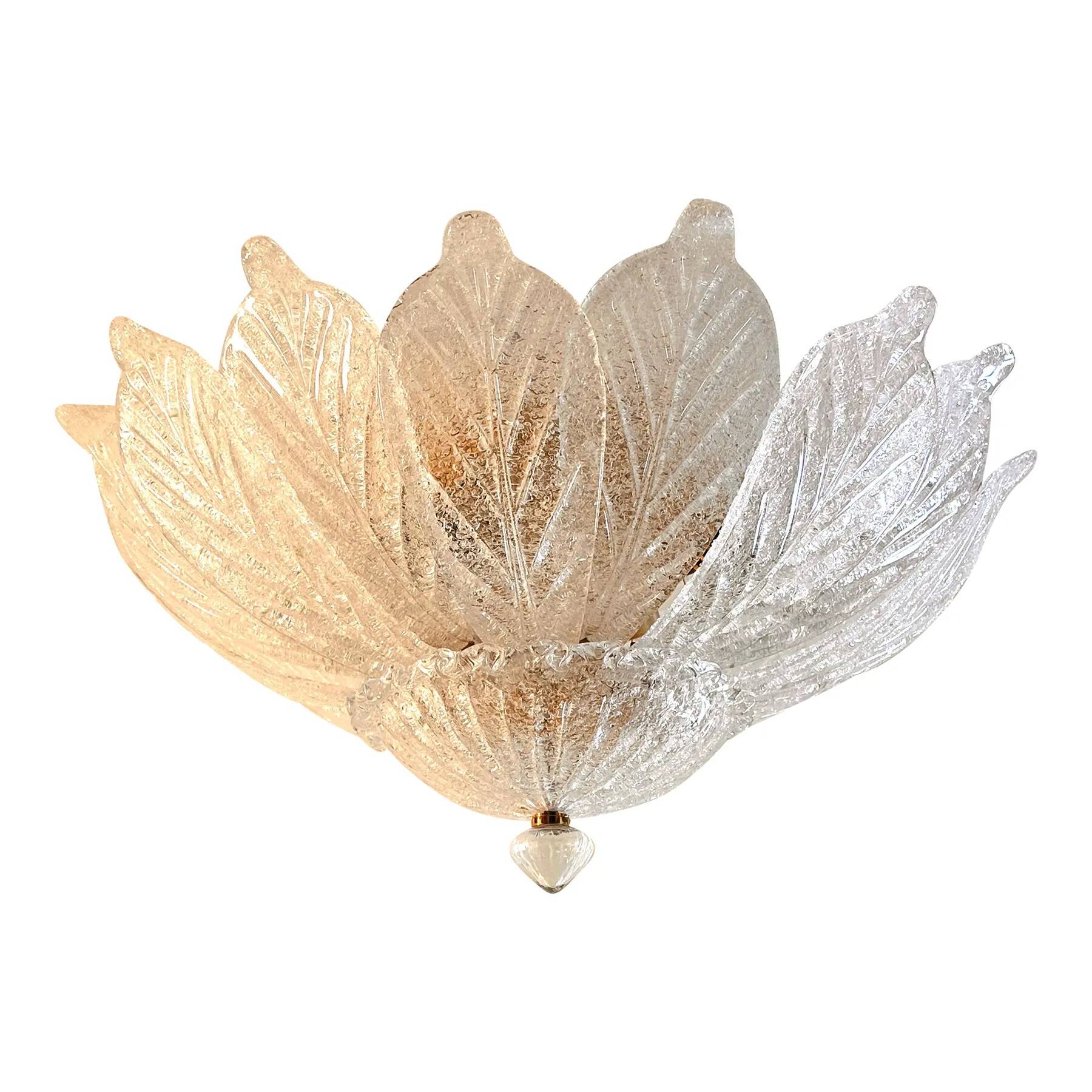 Luxury Venetian White Graniglia Leaf Murano Glass Ceiling Flush Mount