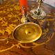 pair of bronze and glass paste Art Nouveau vases, bouquet holder, soliflore cone