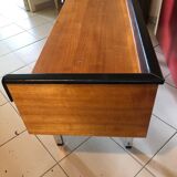 Teak and imitation leather sideboard with 2 drawers