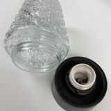 Vintage elongated ceiling light in carved glass and ceramic socket