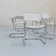 6 chaises Fasem Italia chrome et cuir blanc
