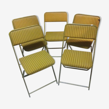 Series of 5 gilded folding Lafuma chairs circa 1960