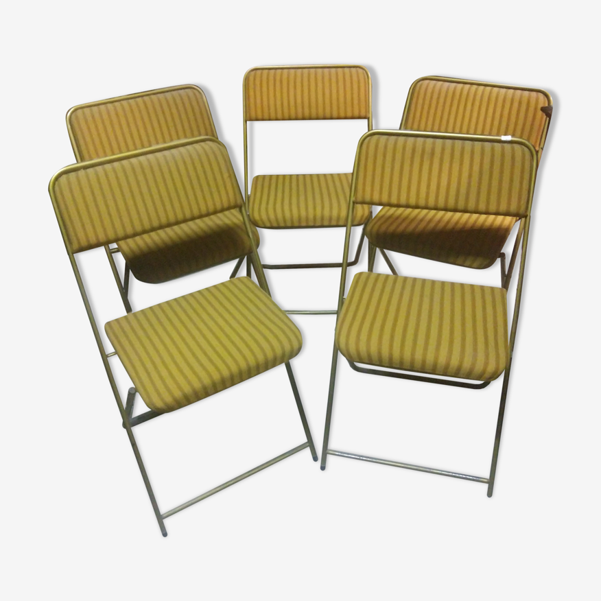 Série de 5 chaises Lafuma pliantes dorés vers 1960 | Selency