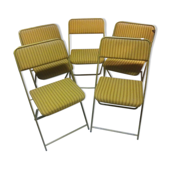 Series of 5 gilded folding Lafuma chairs circa 1960