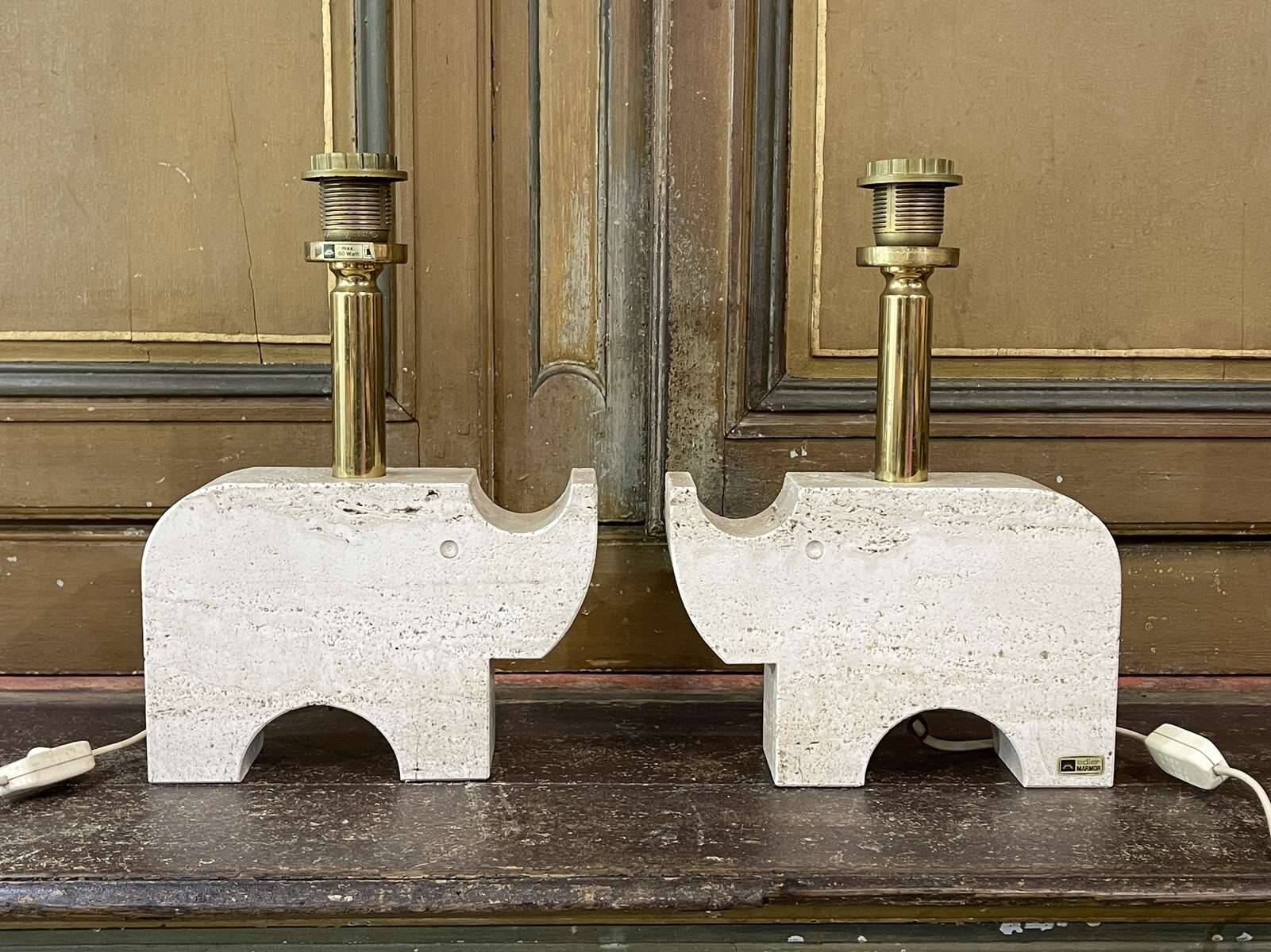 Pair of Italian lamps in travertine by Fratelli Mannelli