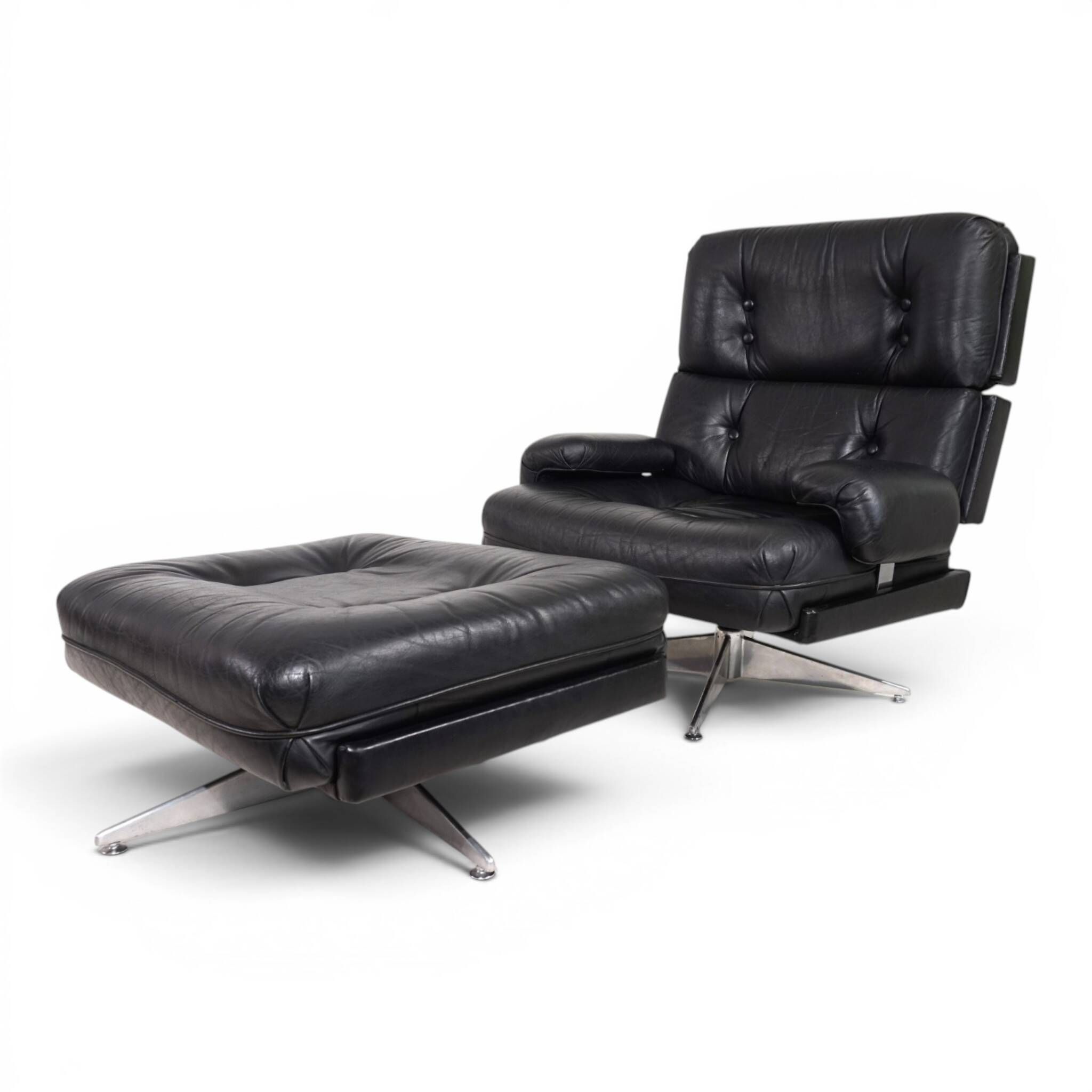 Howard Keith Kohinoor Leather Armchair with Ottoman for HK Furniture, 1970