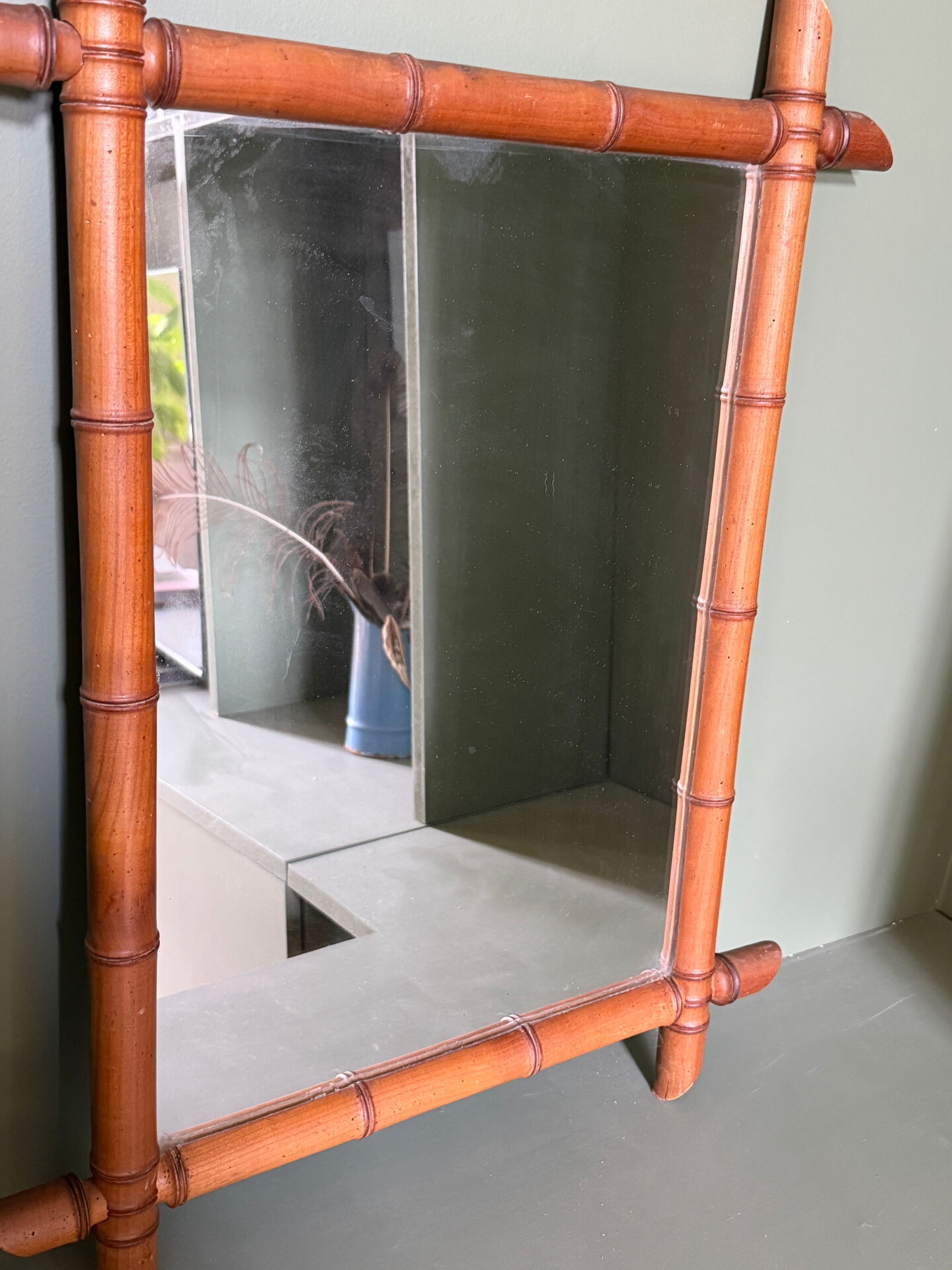 Large vintage bamboo mirror