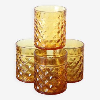 4 amber glasses with Pernod whisky 70s