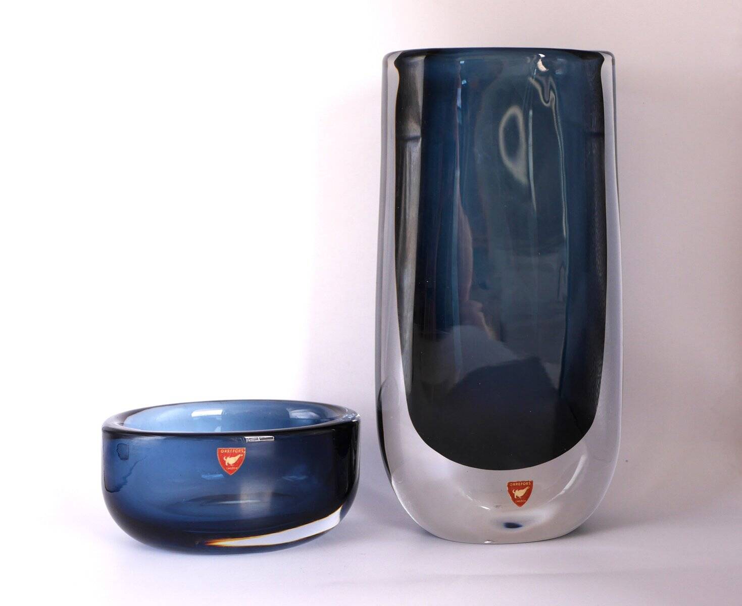 Vase et coupelle en verre par Landberg pour Orrefors