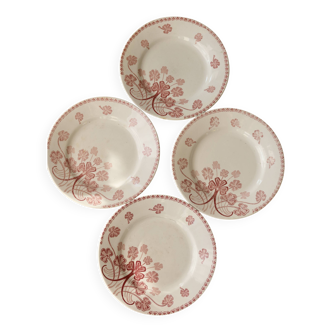 4 assiettes à dessert antique terre de fer rouge modèle Lucien Lunéville