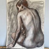 Glazed wood frame nude drawing on paper