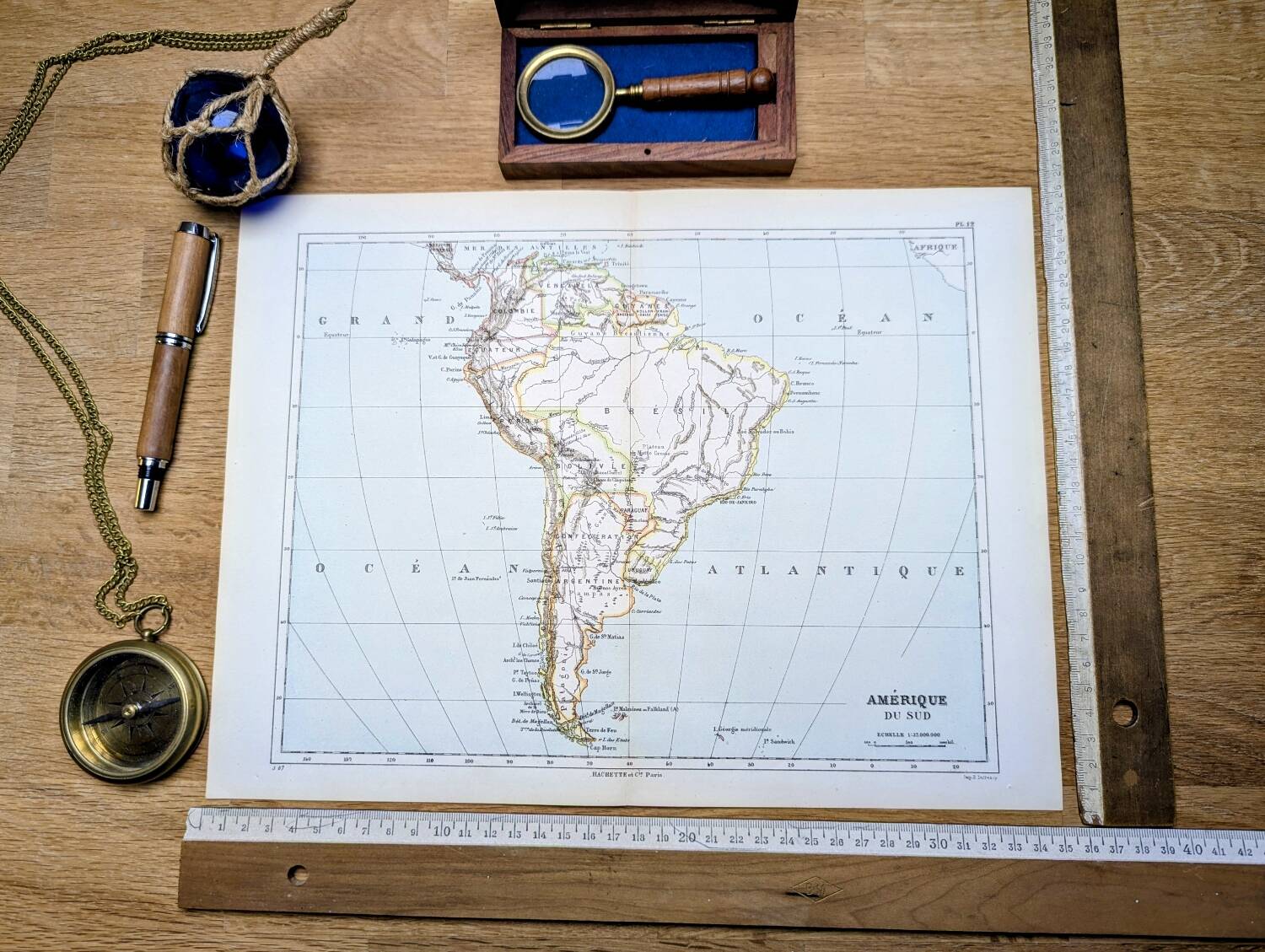 South America, vintage map, 1887, Authentic