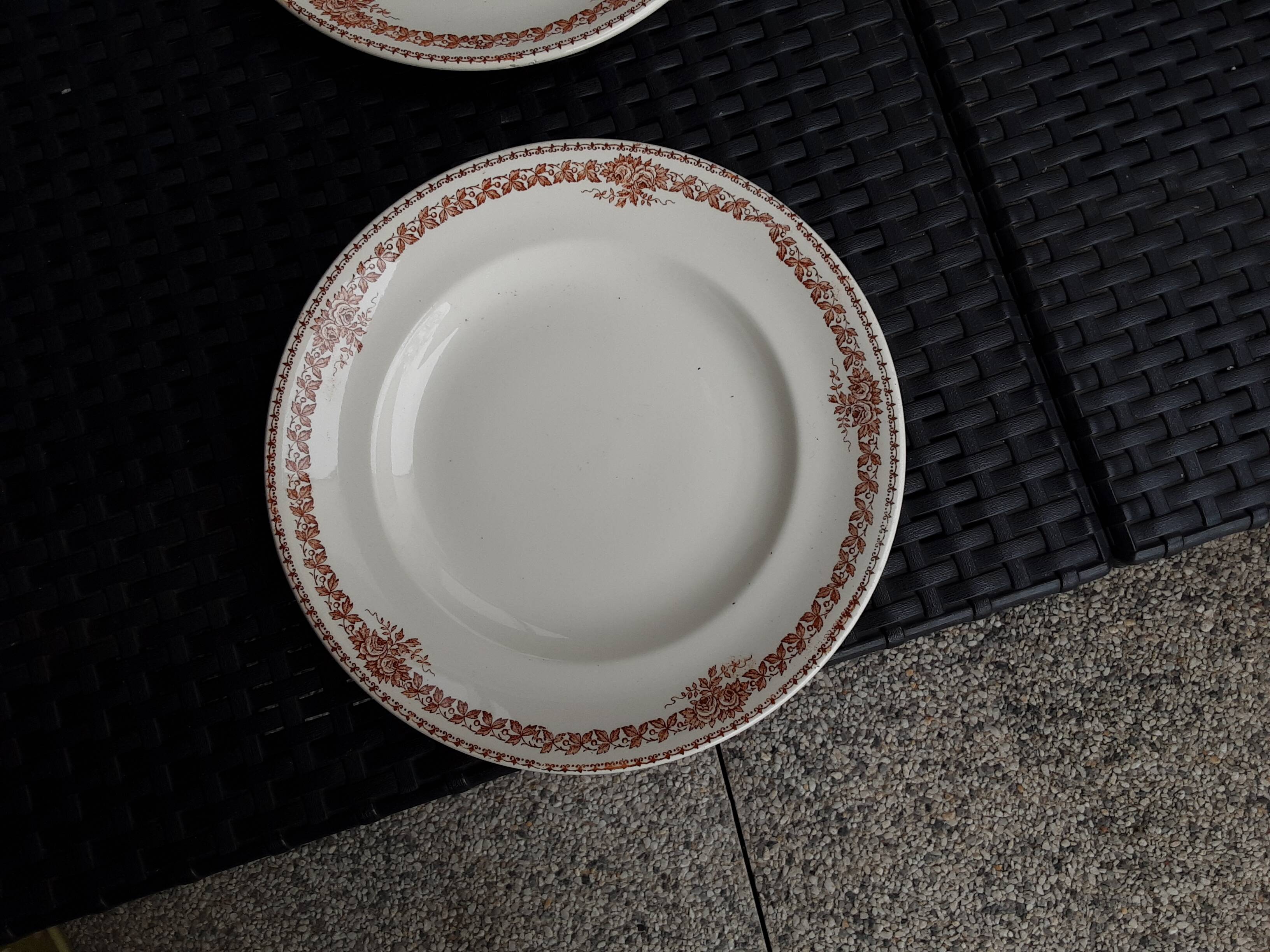 Set of 6 vintage flat plates, 23 cm, Longwy brand, Mireille pattern.