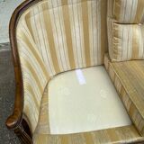 Louis XVI 2-seater sofa in golden beige fabric and curved solid wood