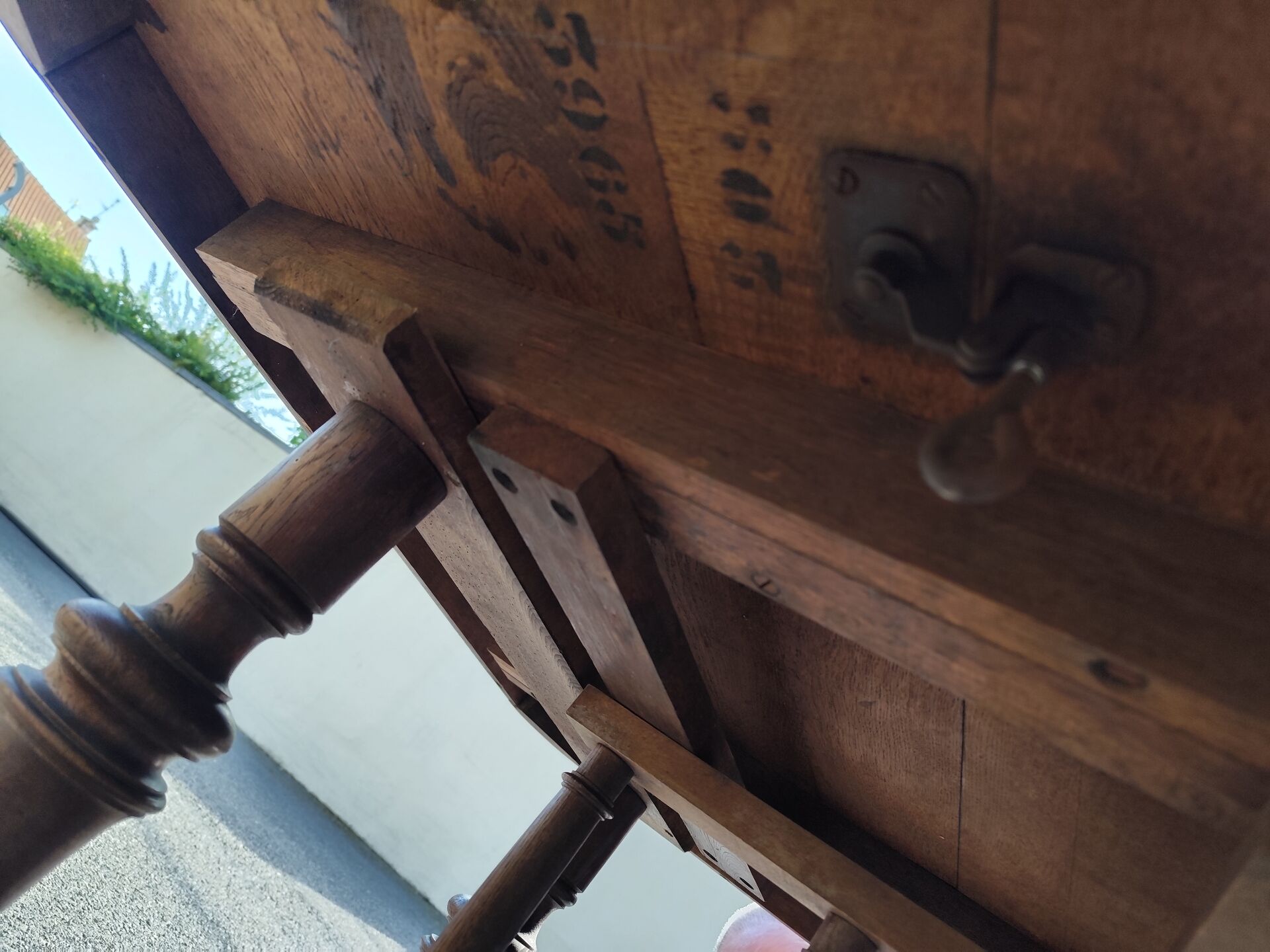 Square wooden table in Henri II style.