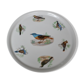 Plat à tarte Porcelaine du Berry L. Lourioux motif oiseaux volière