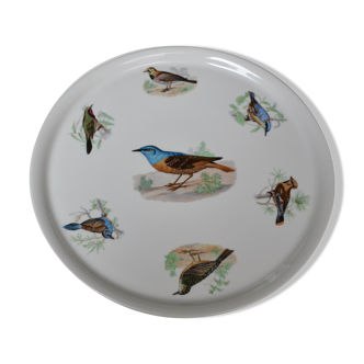 Pie dish Porcelaine du Berry L. Lourioux motif birds aviary