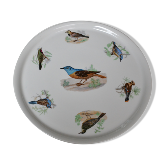 Plat à tarte Porcelaine du Berry L. Lourioux motif oiseaux volière