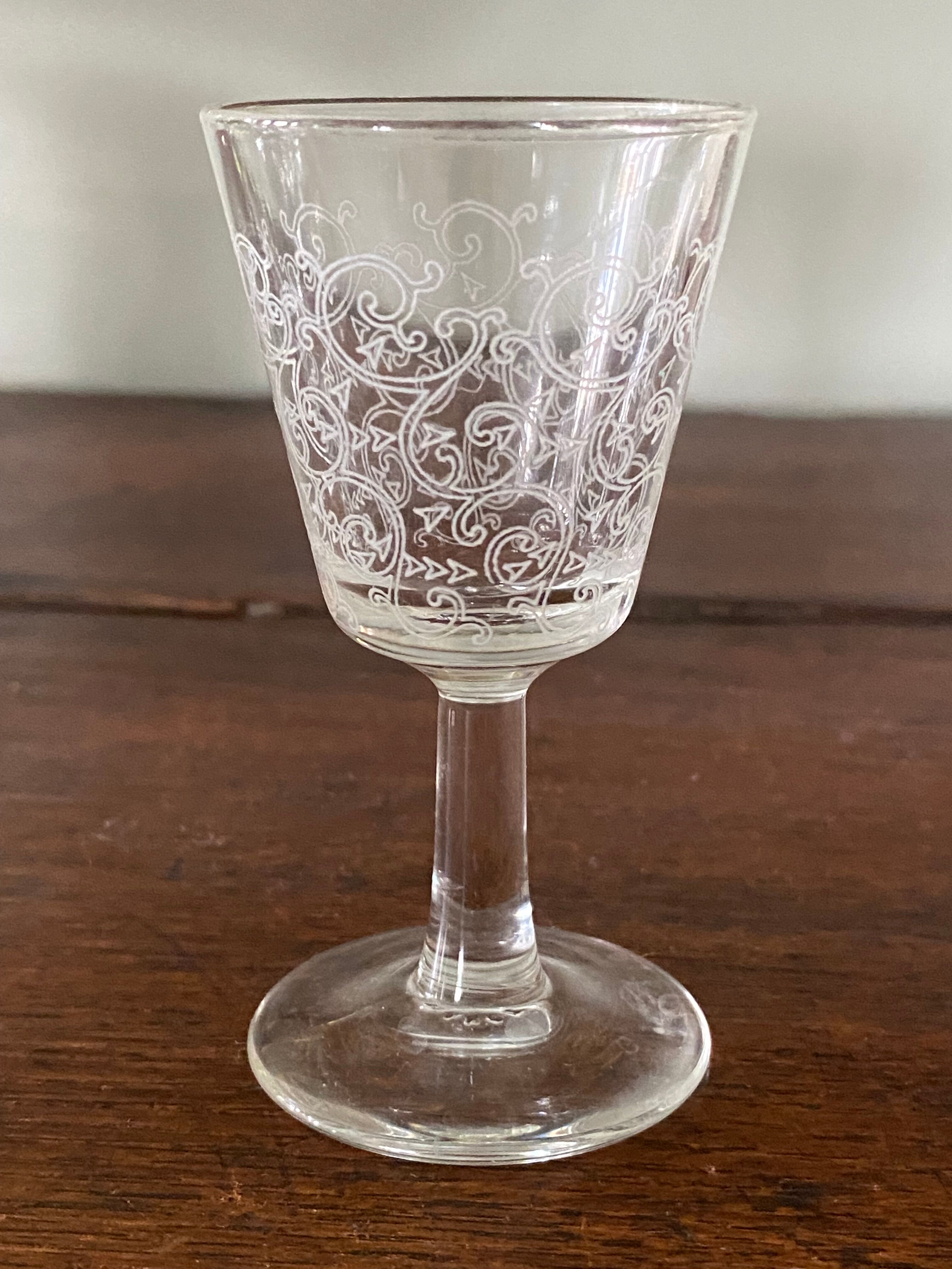 6 engraved antique glasses