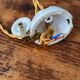 Period pendant lamp rises and falls in porcelain and opaline