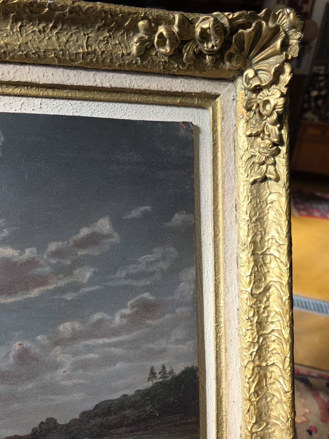 Old painting signed Roger de la Corbières – Seascape in the moonlight