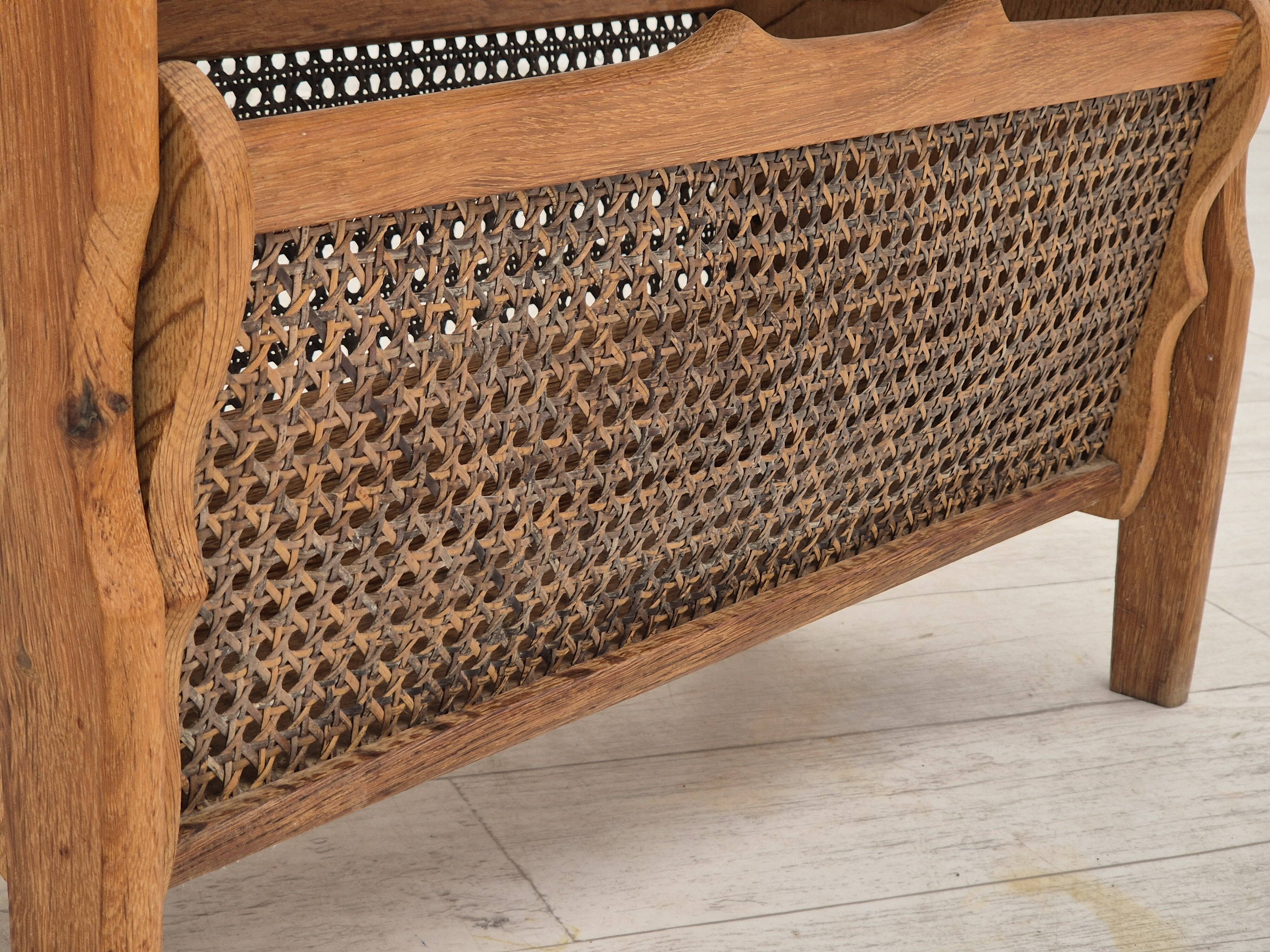 1970s, Danish newspaper side table. Solid oak wood, furniture mesh.