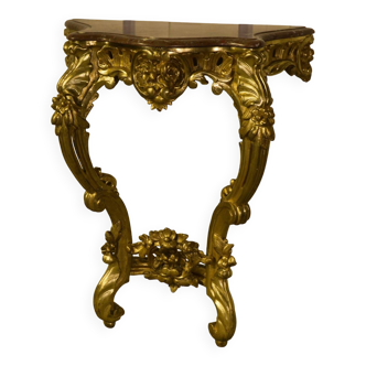Golden wood and marble console, 19th century.
