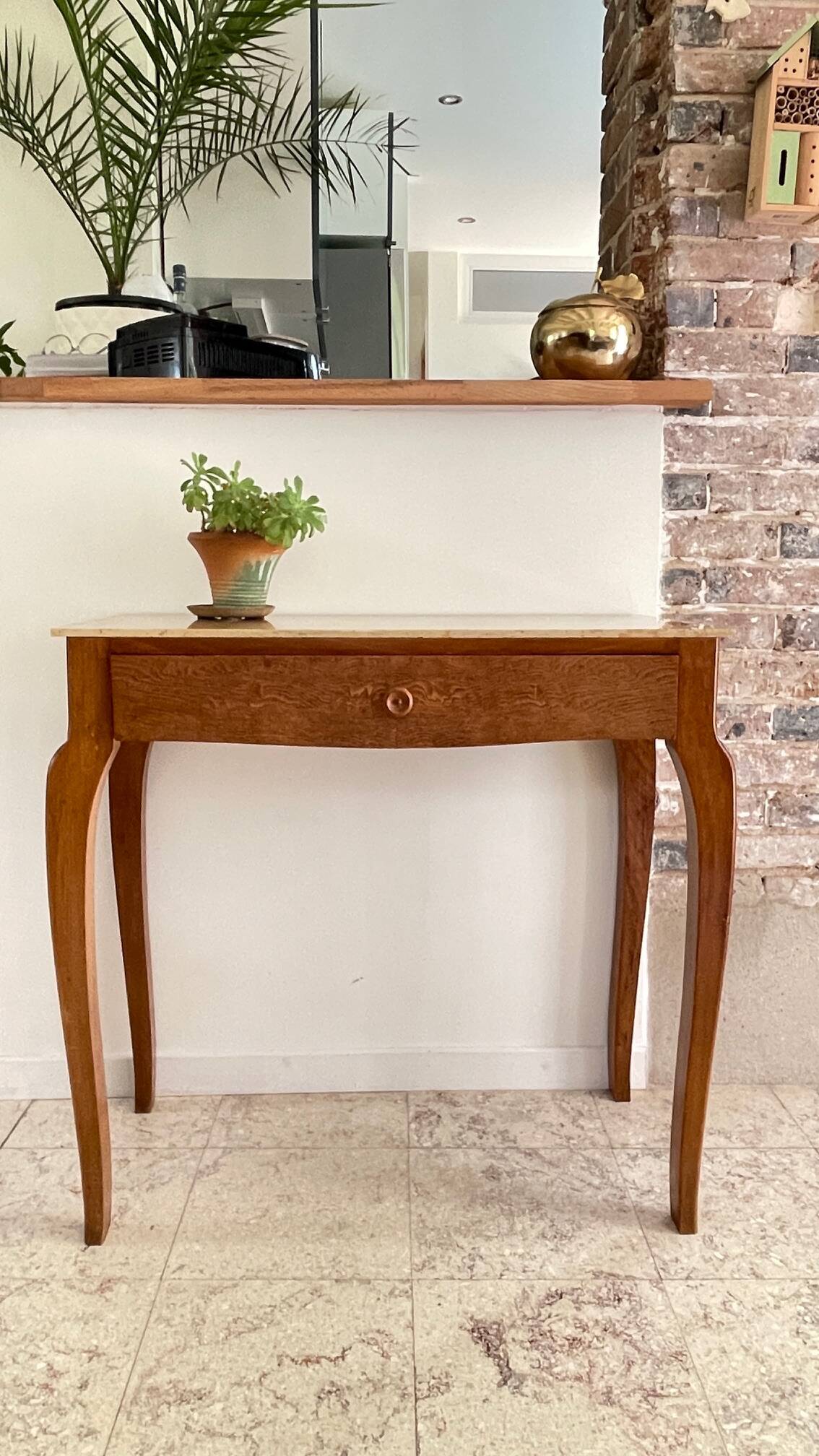 Vintage wood and marble console desk