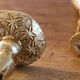 Pair of handmade candle holders, cast iron