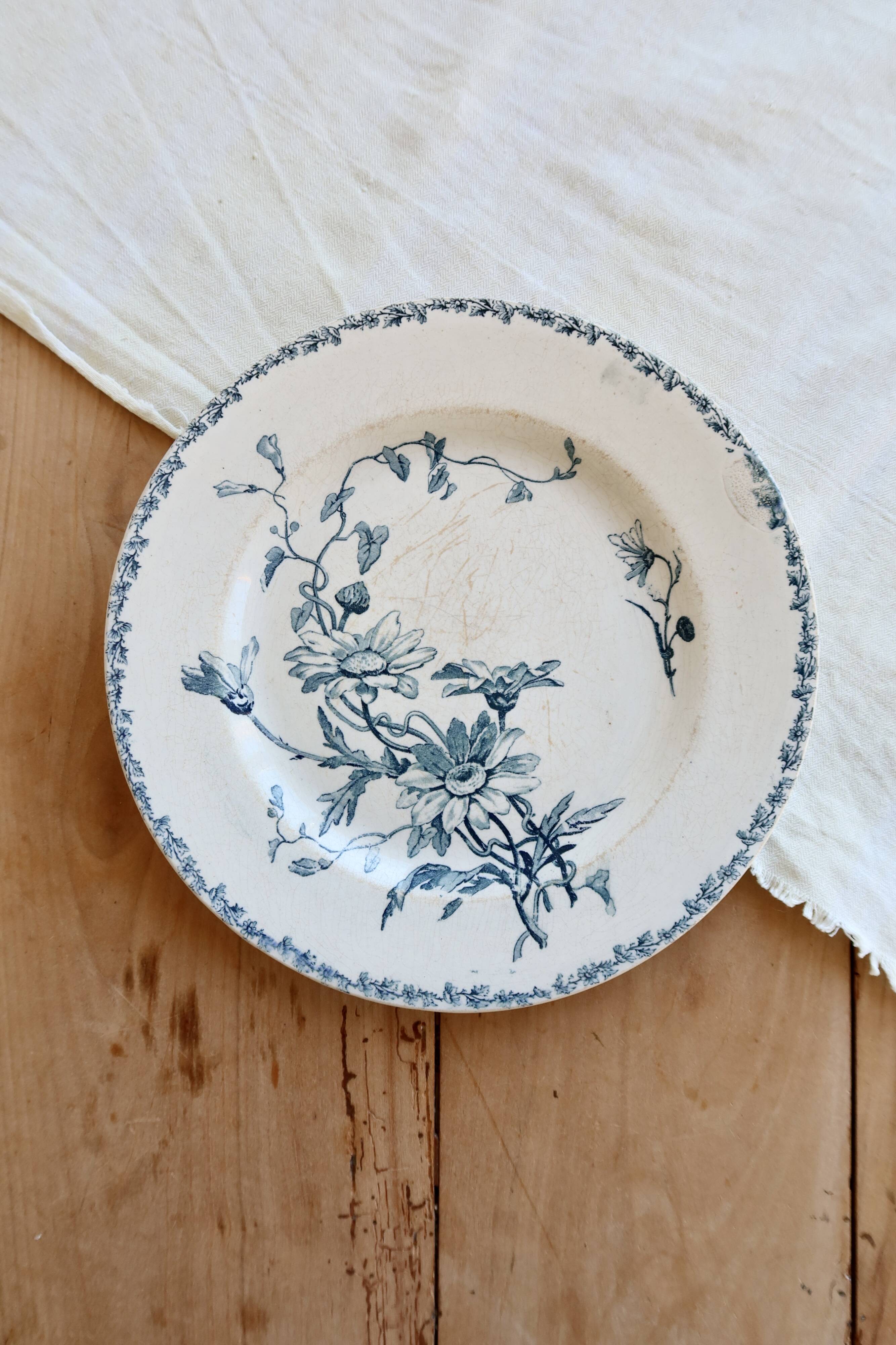 Antique flat plate, ironstone Lunéville K&G, Marguerite model.