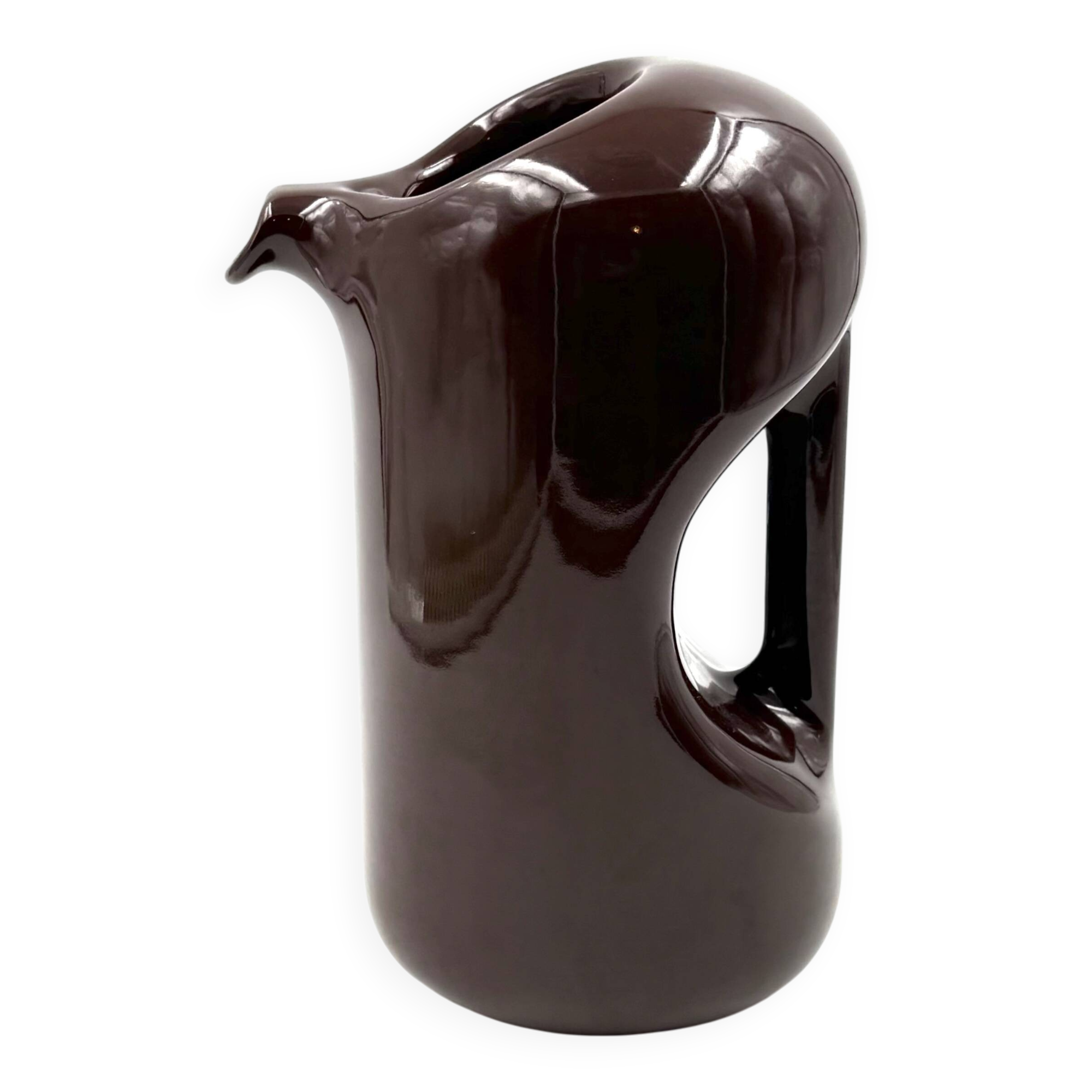 Mid-century modern brown ceramic vase / jug, Il Picchio Italy 1970s