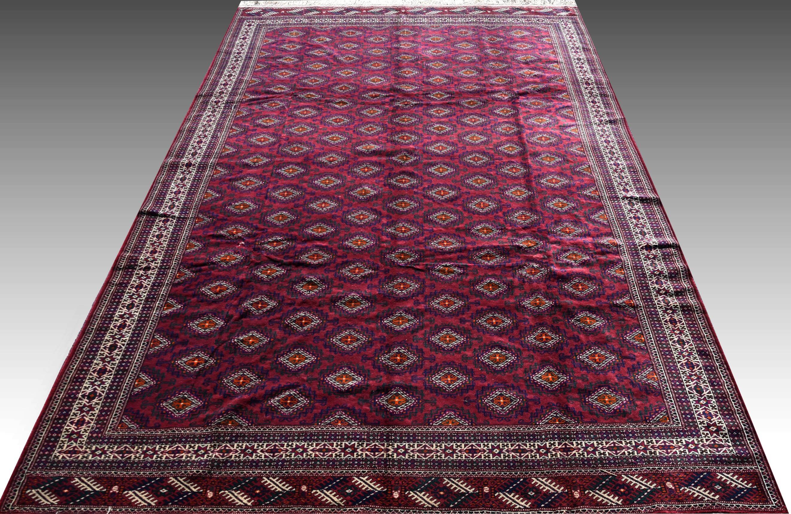 Large Semi Antique Turkmen Rug Bukhara Yomouth 370 × 224 Cm - Handmade