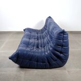 Canapé 3 places Michel Ducaroy Togo en cuir bleu Ligne Roset France années 1980