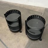 Postmodern German side tables in rolling metal and glass by D-Tec, 1980s, set of 2.