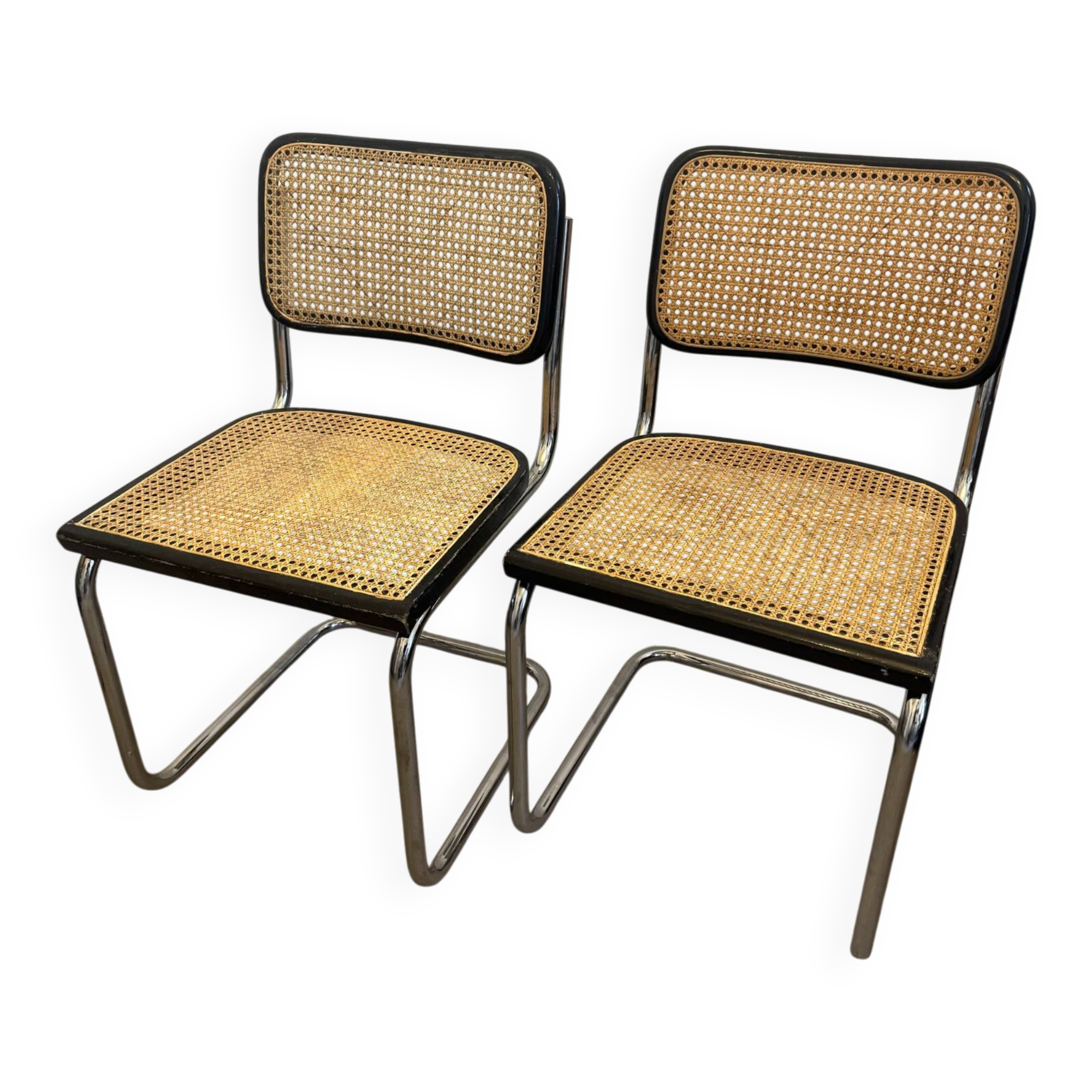 Pair of Marcel Breuer B32 Cesca chairs made in Italy.
