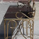 Dressing table and chair in gilded metal and opaline glass.