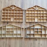 4 shelves wooden lockers in the shape of a house